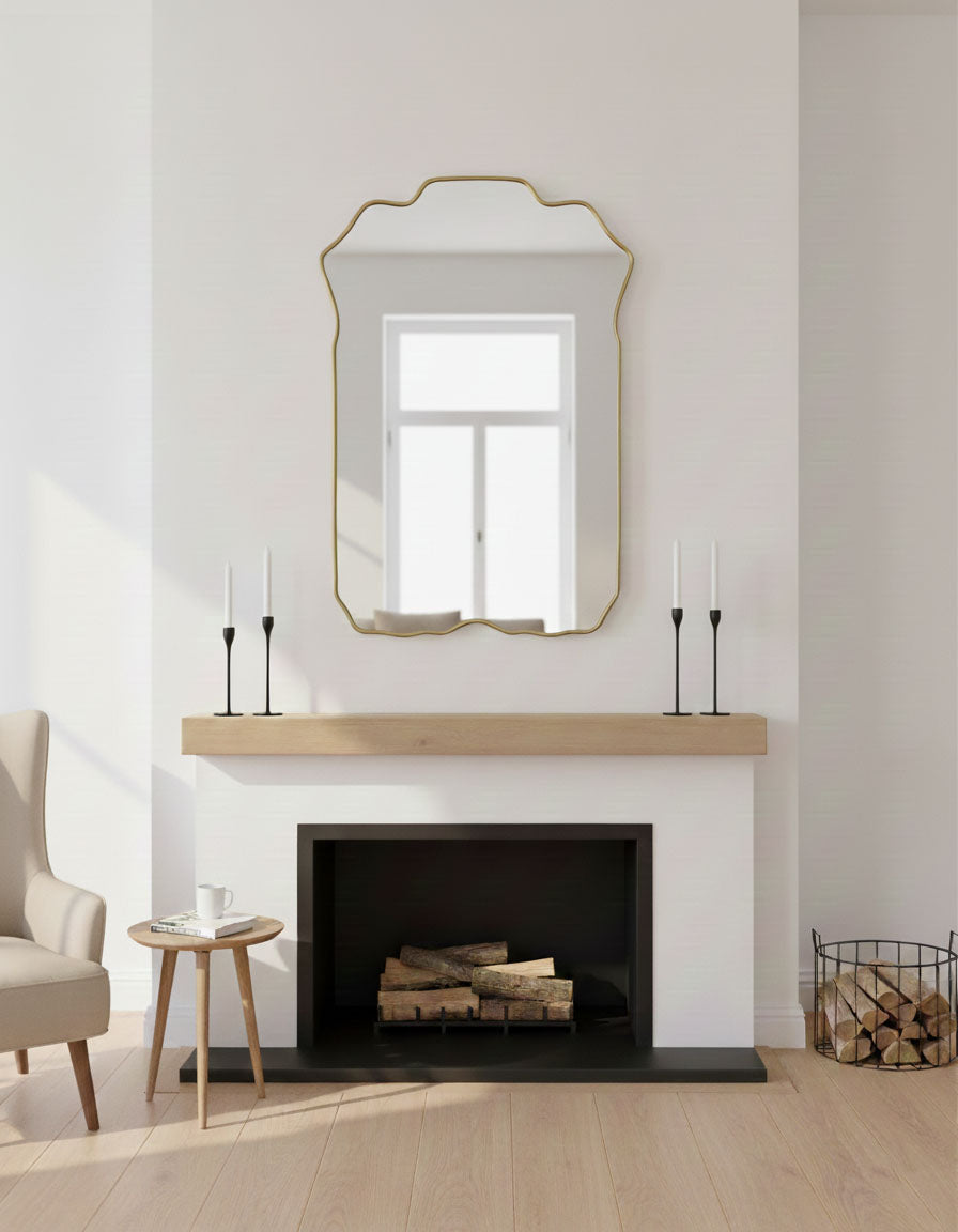 Varaudu Rectangle Brass Mirror Handmade Scalloped Vanity Mirror - Antique Brass Bathroom Mirror, Vanity Wall Decor