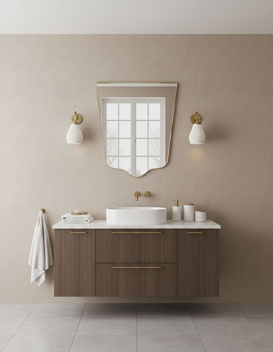 Varaudu Minimal Crest Edge Mirror Handmade Brass Mirror - Antique Brass Bathroom Mirror, Vanity Wall Decor