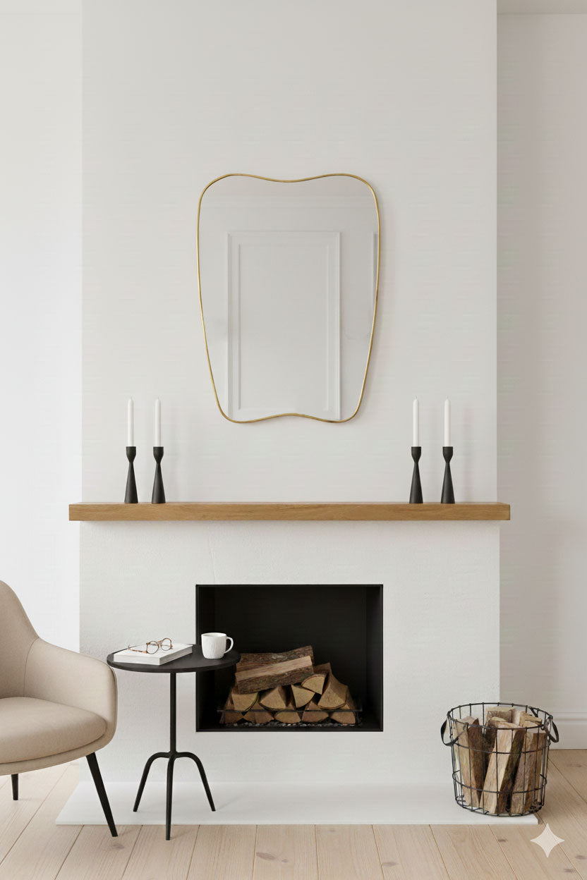 Varaudu Modern Curved Brass Mirror Handmade Wall Mirror - Antique Brass Bathroom Mirror, Vanity Wall Decor
