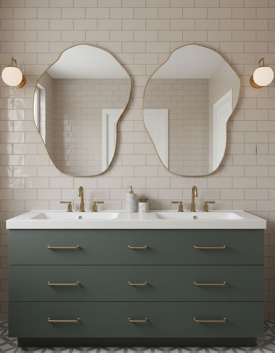 Varaudu Asymmetrical Pebble Brass Mirror Modern Wall Mirror - Antique Brass Bathroom Mirror, Vanity Wall Decor
