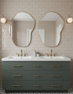 Varaudu Asymmetrical Pebble Brass Mirror Modern Wall Mirror - Antique Brass Bathroom Mirror, Vanity Wall Decor