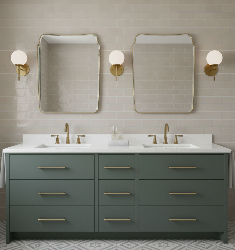 Varaudu Rounded Crest Rectangle Brass Mirror - Antique Brass Bathroom Mirror, Vanity Wall Decor