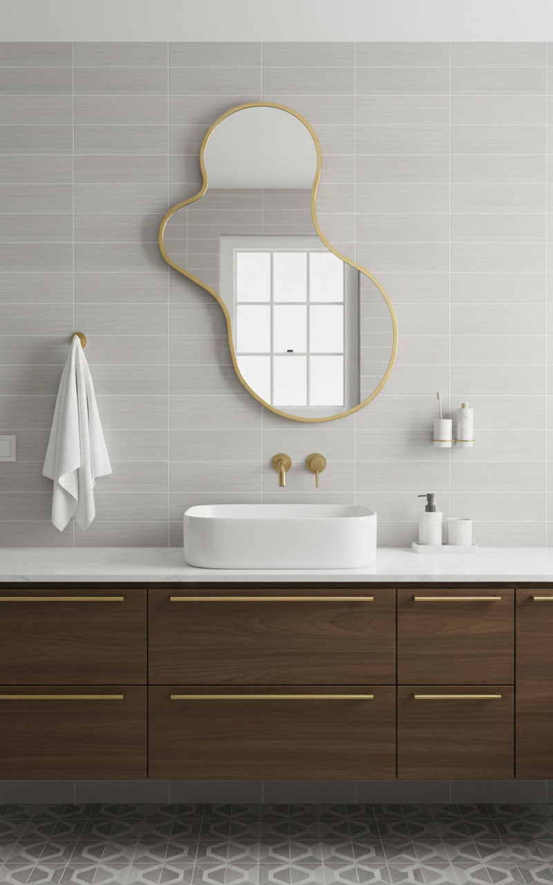 Varaudu Amoeba Brass Wall Mirror - Antique Brass Bathroom Mirror, Vanity Wall Decor
