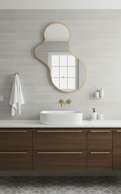Varaudu Amoeba Brass Wall Mirror - Antique Brass Bathroom Mirror, Vanity Wall Decor