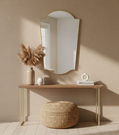 Varaudu Rounded Crest Brass Mirror Handmade Mirror - Antique Brass Bathroom Mirror, Vanity Wall Decor
