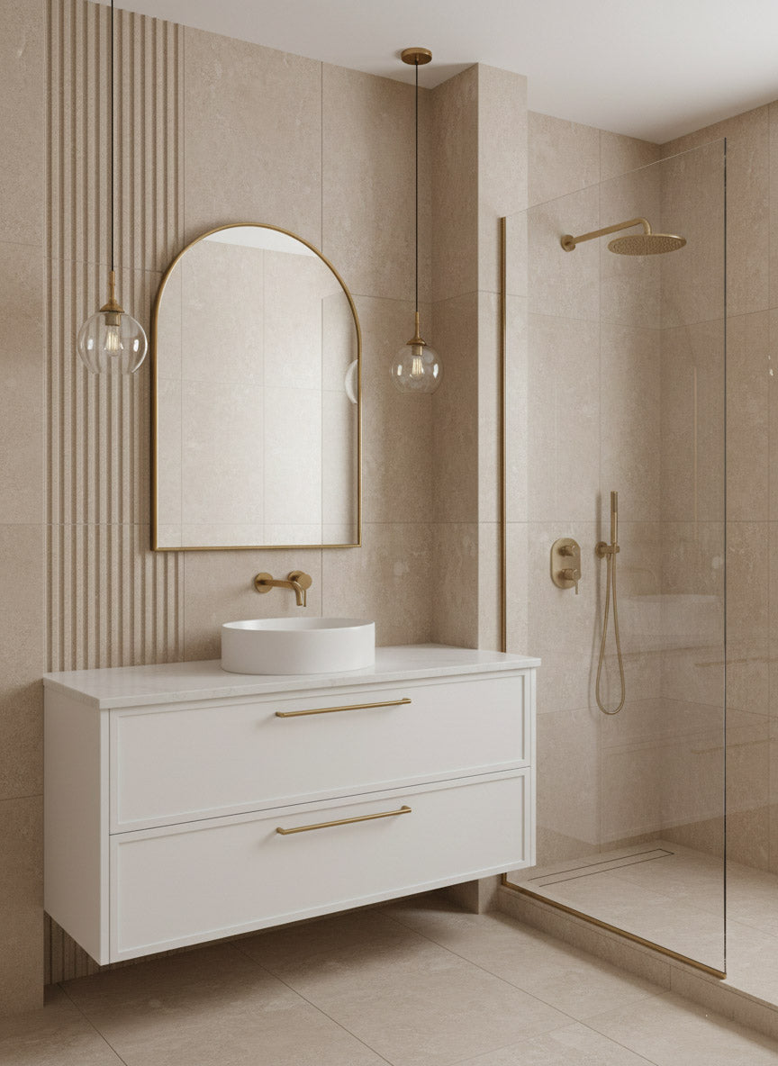 Varaudu Arched Wall Mirror - Antique Brass Bathroom Mirror, Vanity Wall Decor