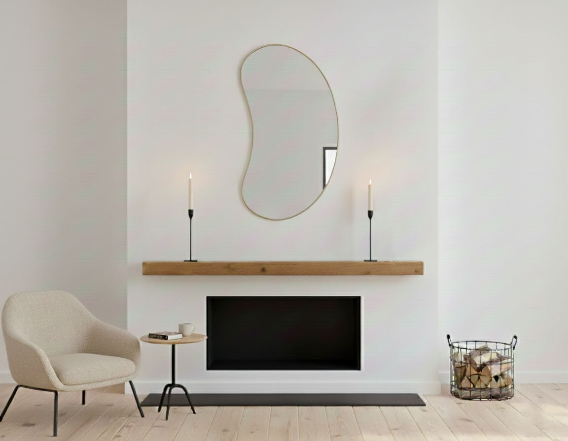 Varaudu Bean Curve Mirror Brass Wall Mirror - Antique Brass Bathroom Mirror, Vanity Wall Decor