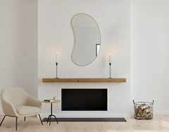 Varaudu Bean Curve Mirror Brass Wall Mirror - Antique Brass Bathroom Mirror, Vanity Wall Decor