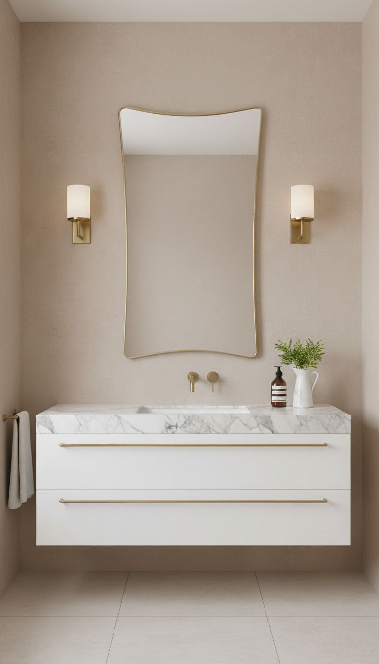 Varaudu Elegant Curved Rectangle Brass Mirror Handmade Mirror - Antique Brass Bathroom Mirror, Vanity Wall Decor
