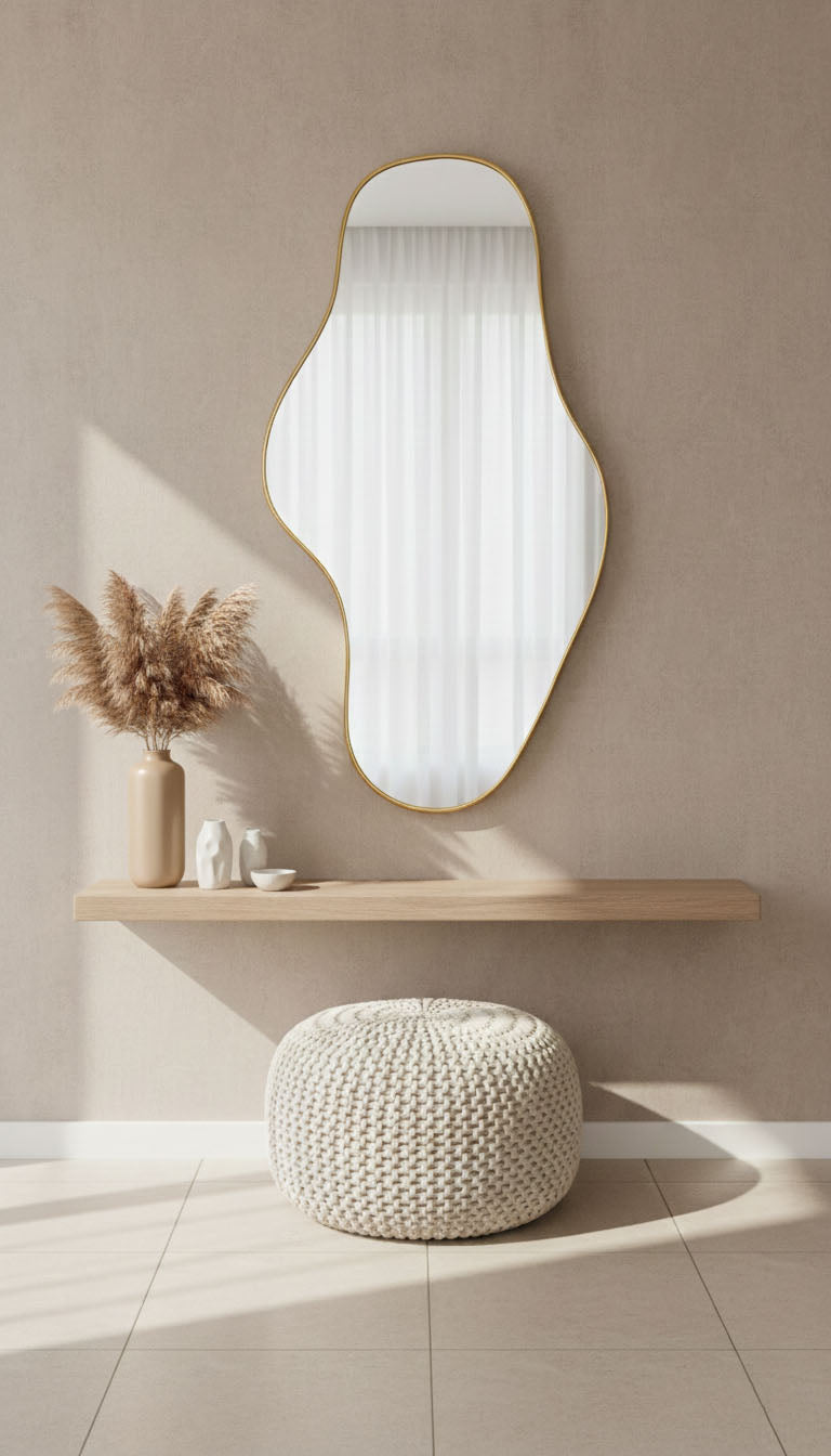 Varaudu Waveform Mirror Handmade Brass Mirror - Antique Brass Bathroom Mirror, Vanity Wall Decor