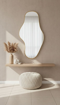 Varaudu Waveform Mirror Handmade Brass Mirror - Antique Brass Bathroom Mirror, Vanity Wall Decor