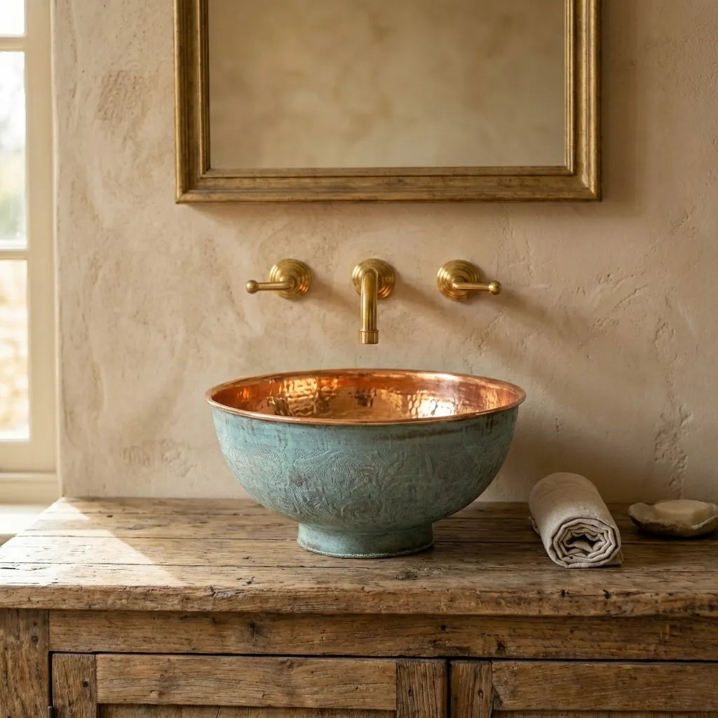 Handmade Oxidized Copper vessel sink Bathroom , Rustic Vessel Oxidized Copper Sink