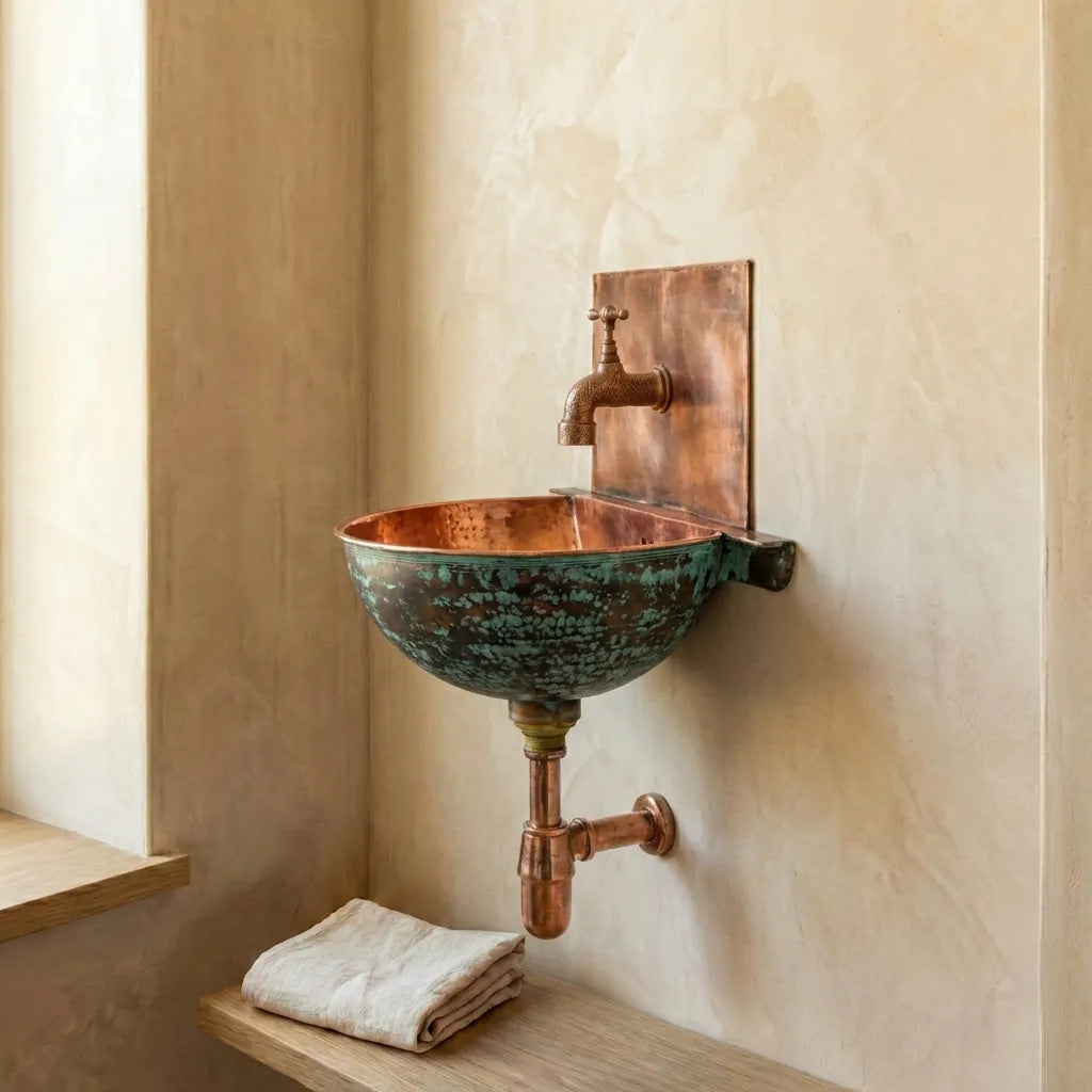 Oxidized Copper Wall Mount Sink Bathroom