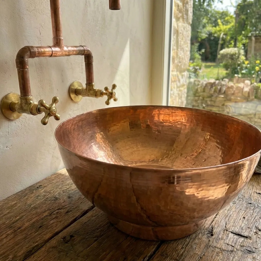 Handcrafted copper vessel sink, Custom Sized Bathroom sink