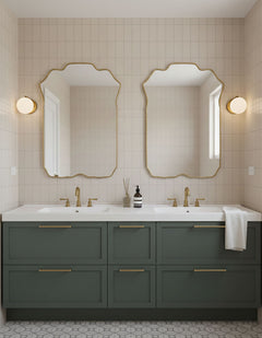 Varaudu Rectangle Brass Mirror Handmade Scalloped Vanity Mirror - Antique Brass Bathroom Mirror, Vanity Wall Decor