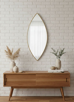 Varaudu Elegant Leaf Silhouette Modern Brass Mirror - Antique Brass Bathroom Mirror, Vanity Wall Decor
