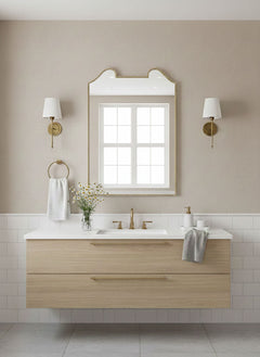 Varaudu Double Arch Crest Brass Mirror - Antique Brass Bathroom Mirror, Vanity Wall Decor