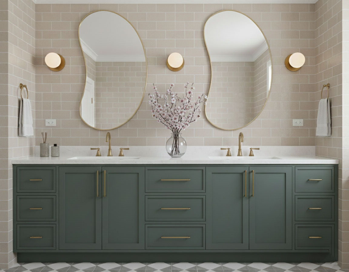 Varaudu Bean Curve Mirror Brass Wall Mirror - Antique Brass Bathroom Mirror, Vanity Wall Decor