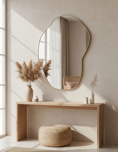Varaudu Asymmetrical Pebble Brass Mirror Modern Wall Mirror - Antique Brass Bathroom Mirror, Vanity Wall Decor