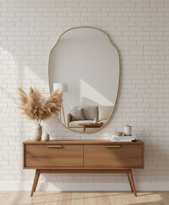 Varaudu Pebble Crest Mirror Modern Brass Wall Decor - Antique Brass Bathroom Mirror, Vanity Wall Decor