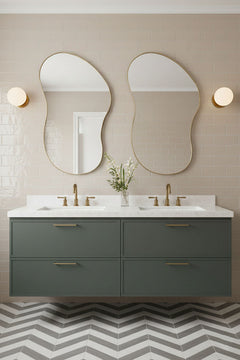 Varaudu Artisan Freeform Brass Wall Mirror - Antique Brass Bathroom Mirror, Vanity Wall Decor