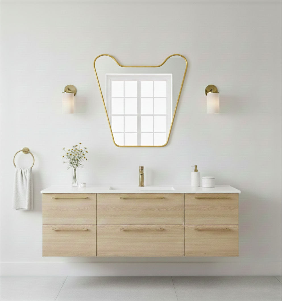 Varaudu Double Curve Crest Gold Handmade Brass Mirror - Antique Brass Bathroom Mirror, Vanity Wall Decor