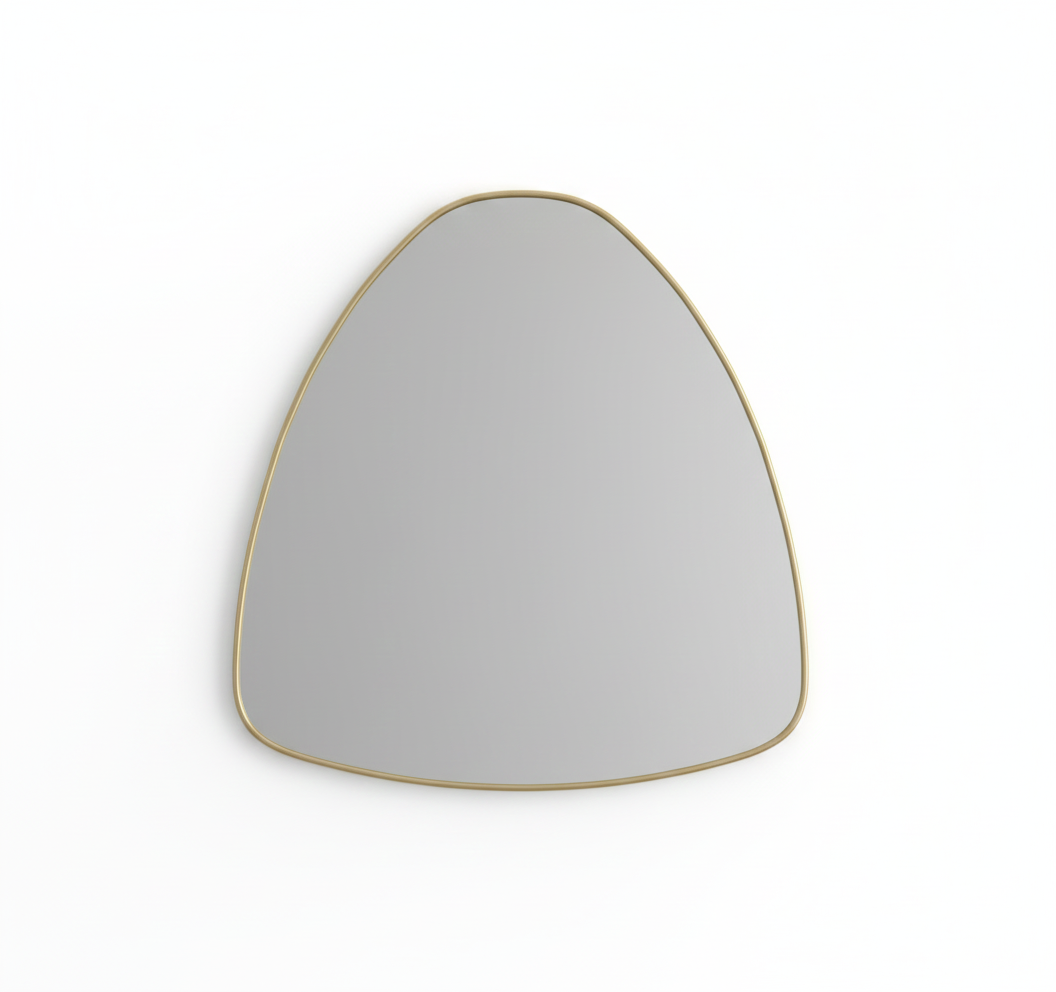 Varaudu Pebble Triangle Brass Mirror Modern Wall Design - Antique Brass Bathroom Mirror, Vanity Wall Decor