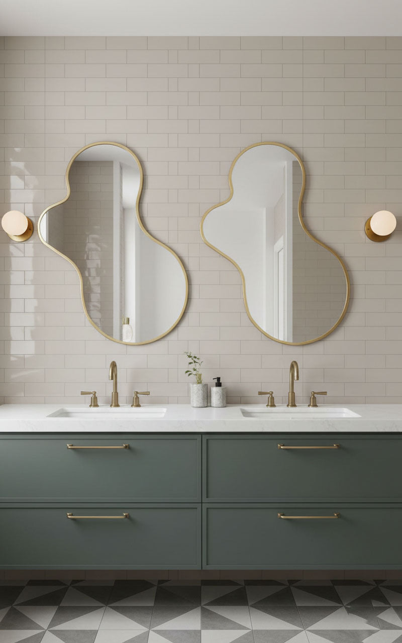 Varaudu Amoeba Brass Wall Mirror - Antique Brass Bathroom Mirror, Vanity Wall Decor