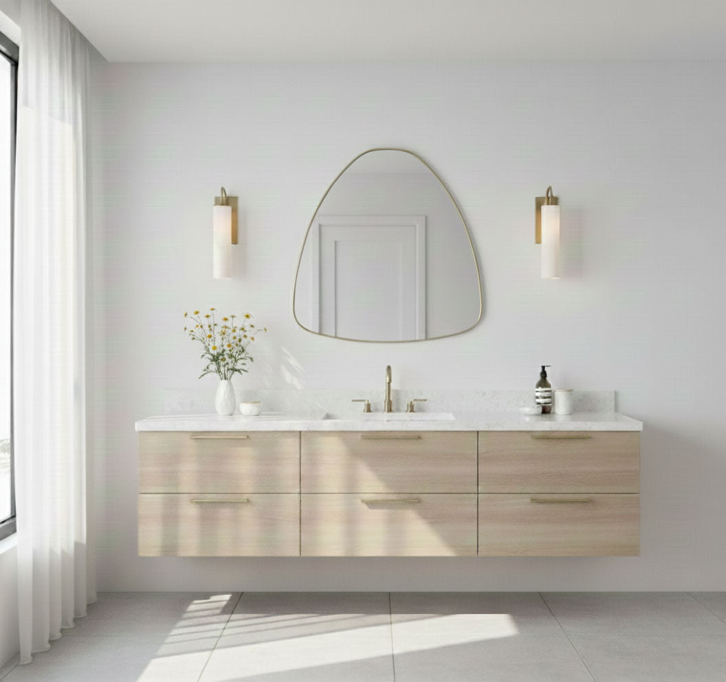Varaudu Pebble Triangle Brass Mirror Modern Wall Design - Antique Brass Bathroom Mirror, Vanity Wall Decor