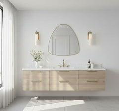 Varaudu Pebble Triangle Brass Mirror Modern Wall Design - Antique Brass Bathroom Mirror, Vanity Wall Decor