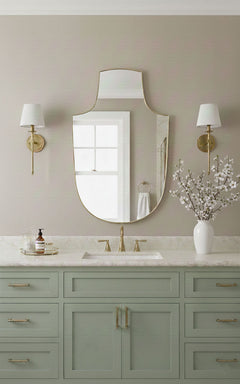 Varaudu Arch Top Shield Bathroom Brass Mirror - Antique Brass Bathroom Mirror, Vanity Wall Decor