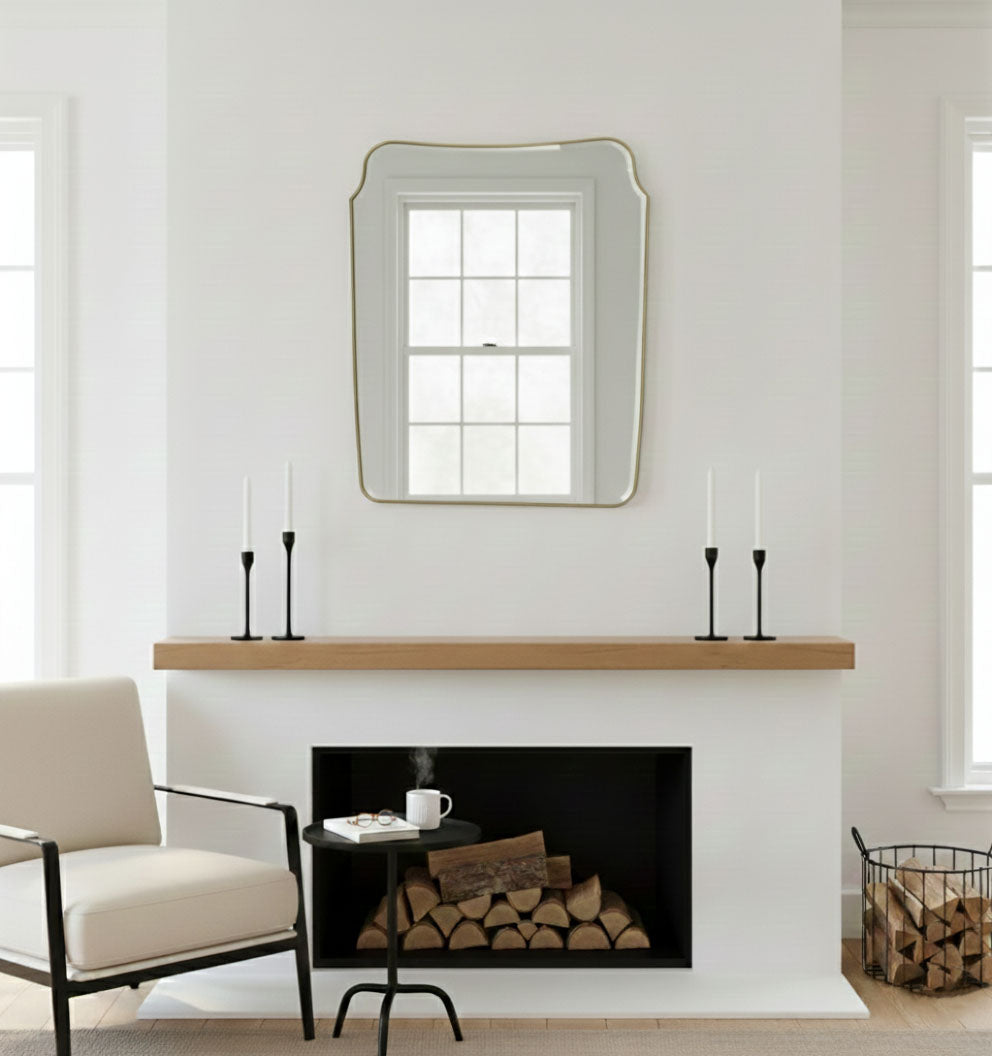 Varaudu Rounded Crest Rectangle Brass Mirror - Antique Brass Bathroom Mirror, Vanity Wall Decor