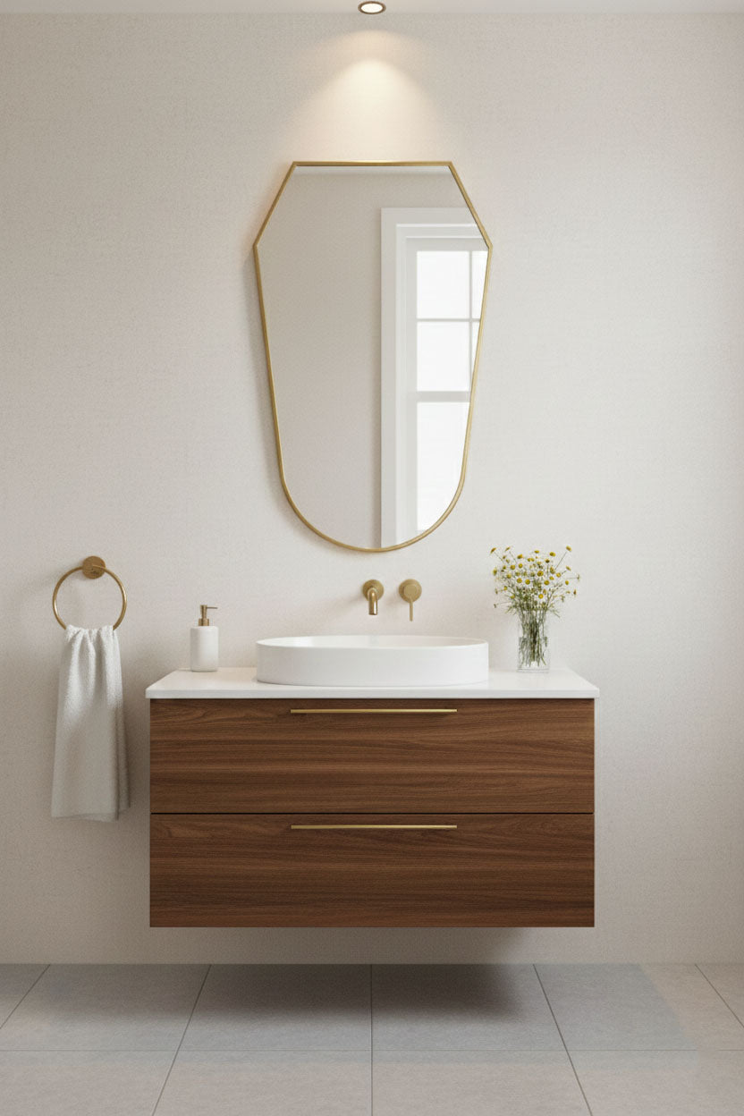 Varaudu Rounded Shield Brass Mirror Handmade Mirror - Antique Brass Bathroom Mirror, Vanity Wall Decor