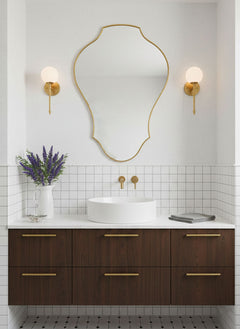 Varaudu Curved Tulip Shield Mirror Unlacquered Brass Mirror - Antique Brass Bathroom Mirror, Vanity Wall Decor