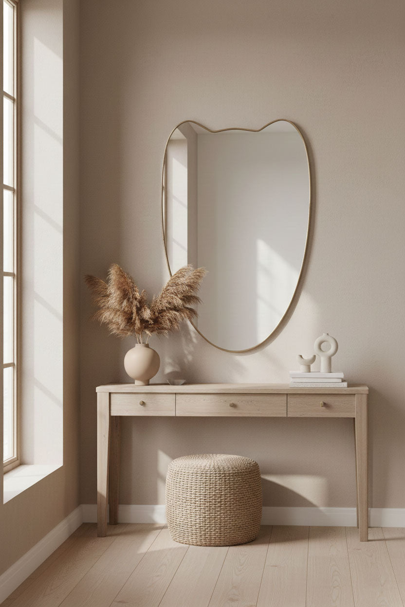 Varaudu Tulip Mirror Brass Vanity Wall Mirror - Antique Brass Bathroom Mirror, Vanity Wall Decor