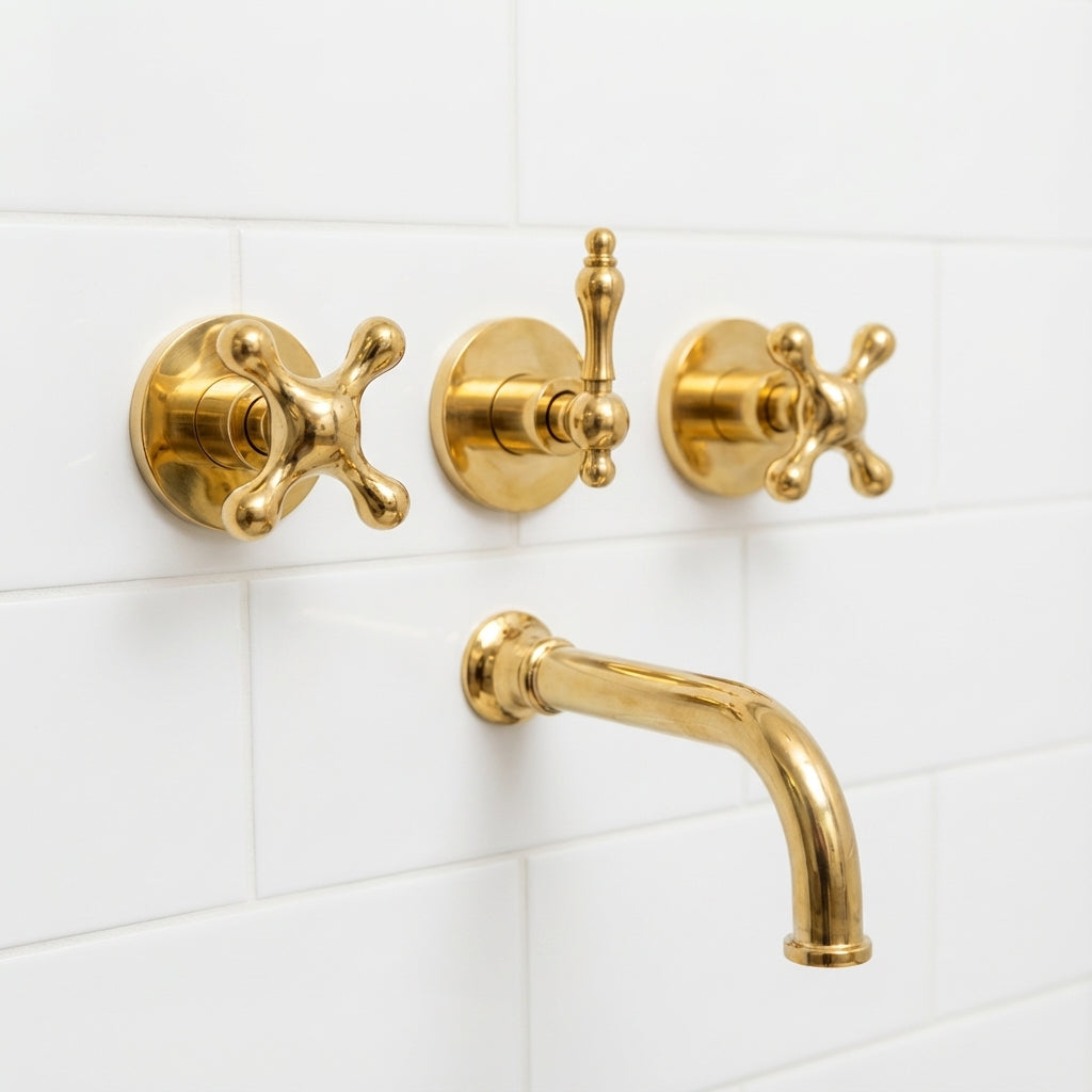 Unlacquered Brass Exposed Shower System with Handheld Tub Faucet