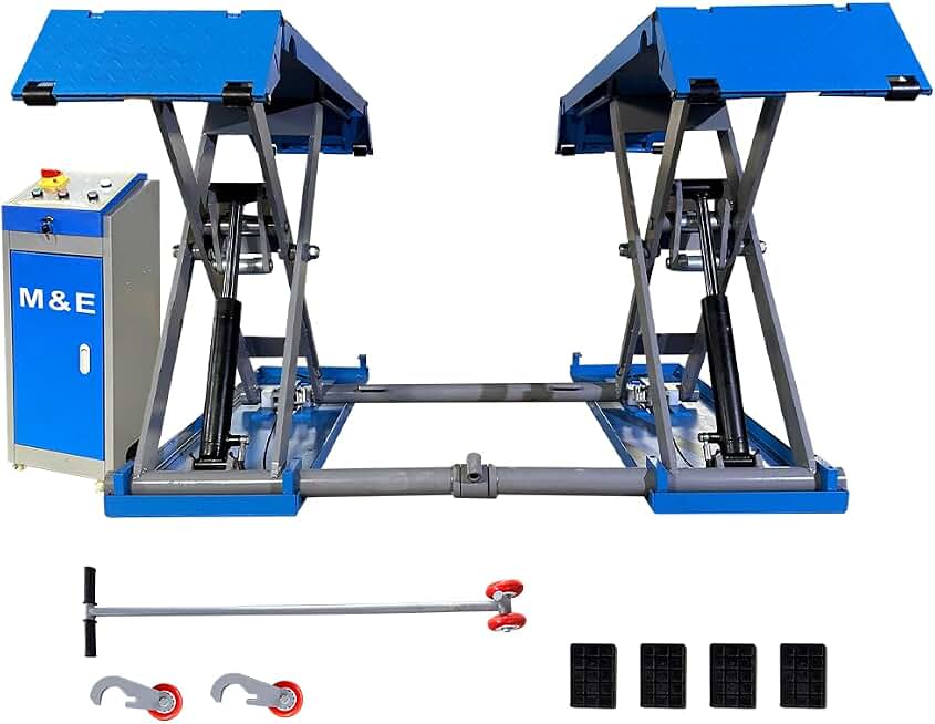 ME 7700lbs Lifting Capacity Portable Mid-Rise Scissor Quick Jack Lift 110V Pneumatic Release Mid Rise Lift Automotive Car Lift Jacks ME-8XP-110V