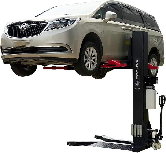KATOOL 6000lbs Single Post Lift 110v Hydraulic Portable Lift Single Post Auto Lift 71'' Lifting Height for Home Garage