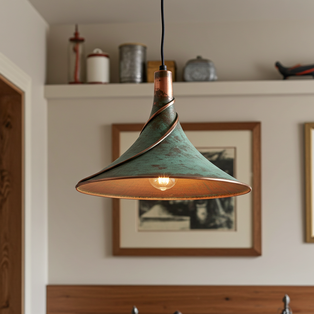 Handmade Oxidized Copper Pendant Light – Patina Dome Ceiling Lamp