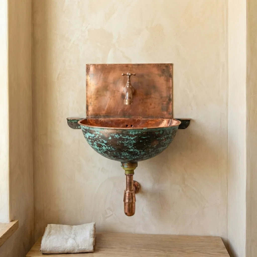 Oxidized Copper Wall Mount Sink Bathroom