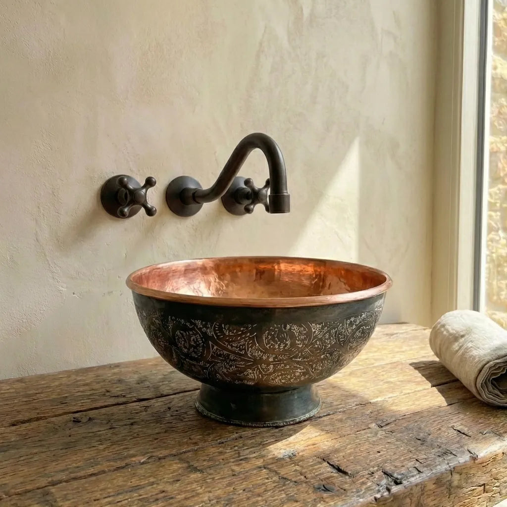 Copper Vessel Sink Bathroom, Black Wash Basin