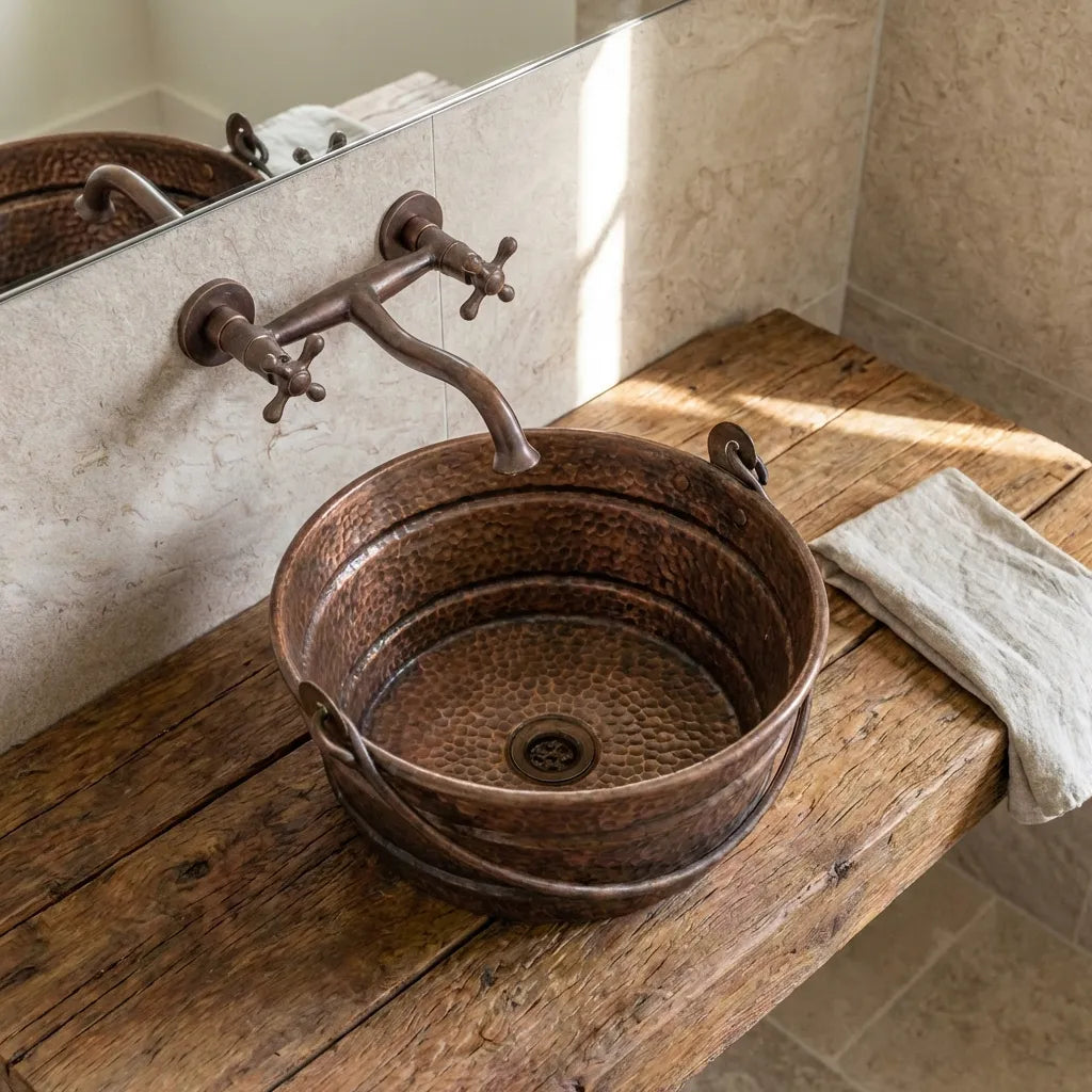 Copper Bucket Vessel Sink, Vessel Hammered Copper Sink