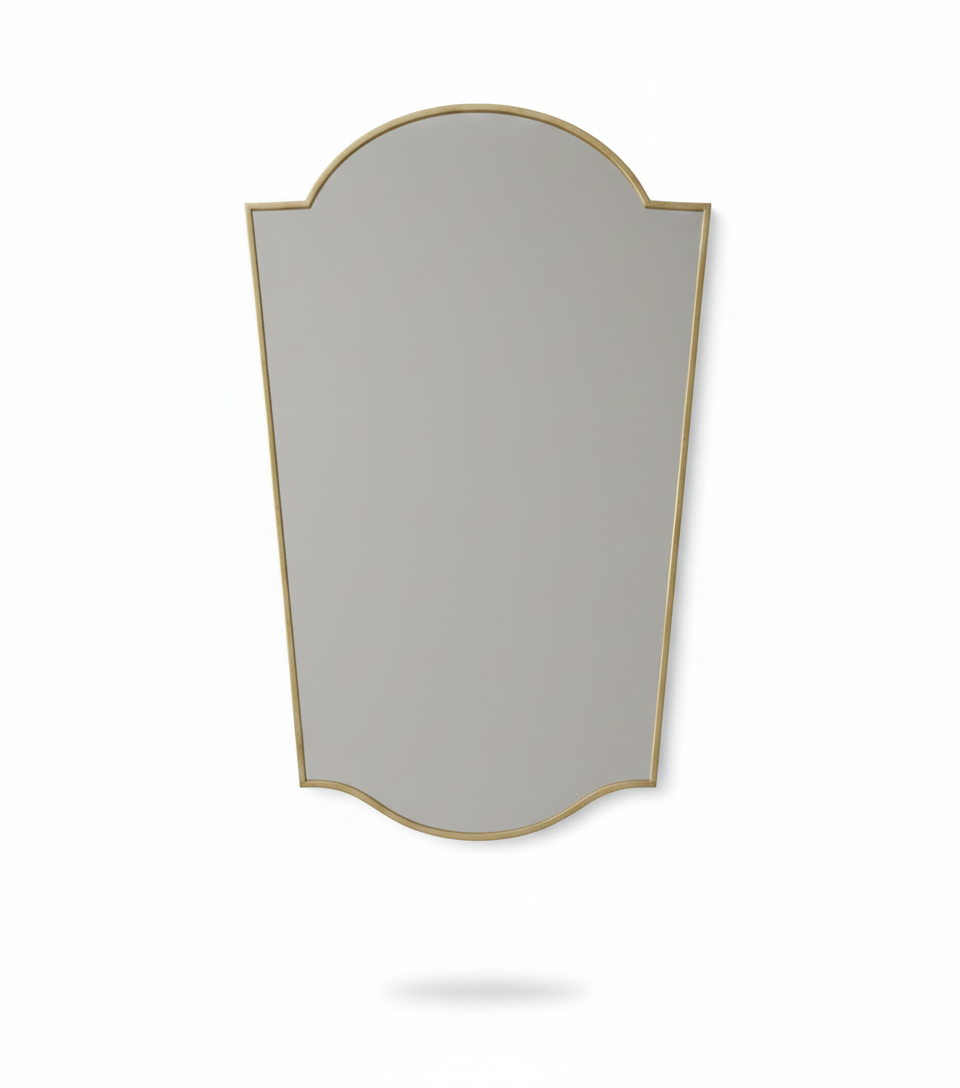 Varaudu Rounded Crest Brass Mirror Handmade Mirror - Antique Brass Bathroom Mirror, Vanity Wall Decor