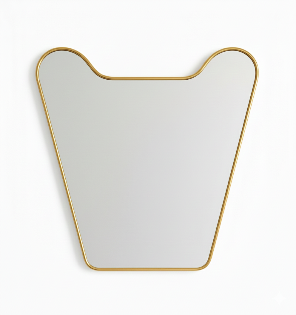 Varaudu Double Curve Crest Gold Handmade Brass Mirror - Antique Brass Bathroom Mirror, Vanity Wall Decor