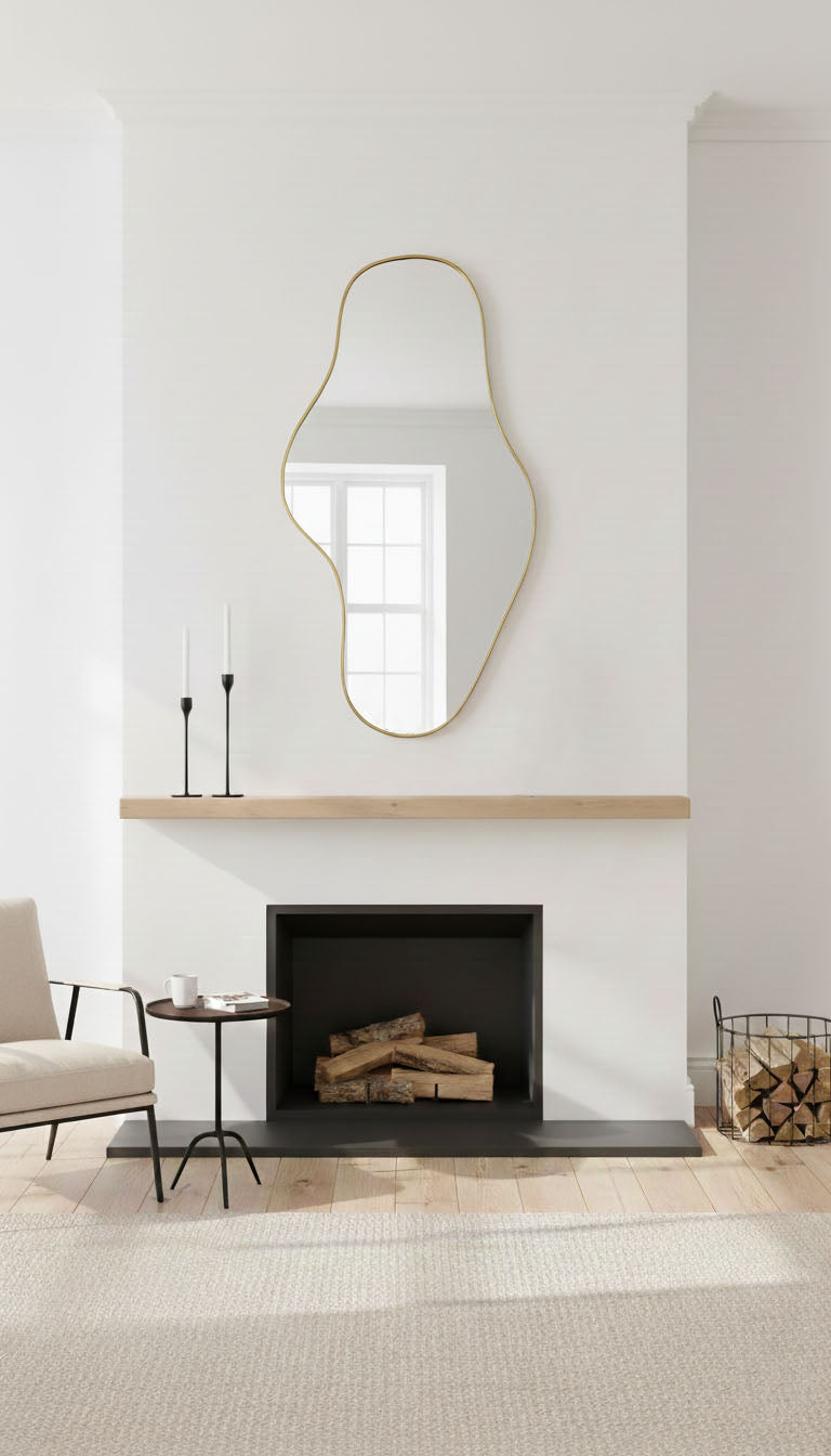 Varaudu Waveform Mirror Handmade Brass Mirror - Antique Brass Bathroom Mirror, Vanity Wall Decor
