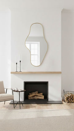 Varaudu Waveform Mirror Handmade Brass Mirror - Antique Brass Bathroom Mirror, Vanity Wall Decor