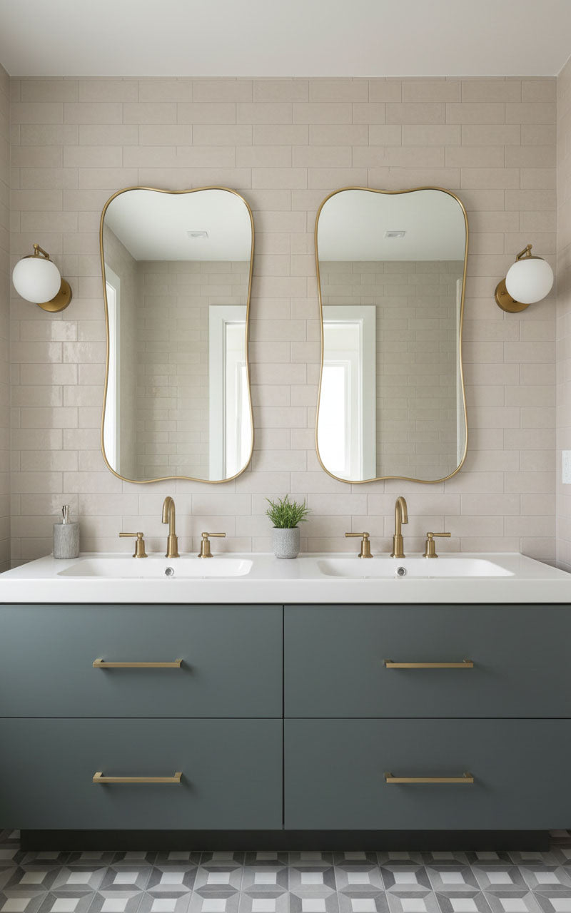Varaudu Curve Rectangle Mirror Handmade Brass Mirror - Antique Brass Bathroom Mirror, Vanity Wall Decor