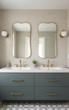 Varaudu Curve Rectangle Mirror Handmade Brass Mirror - Antique Brass Bathroom Mirror, Vanity Wall Decor