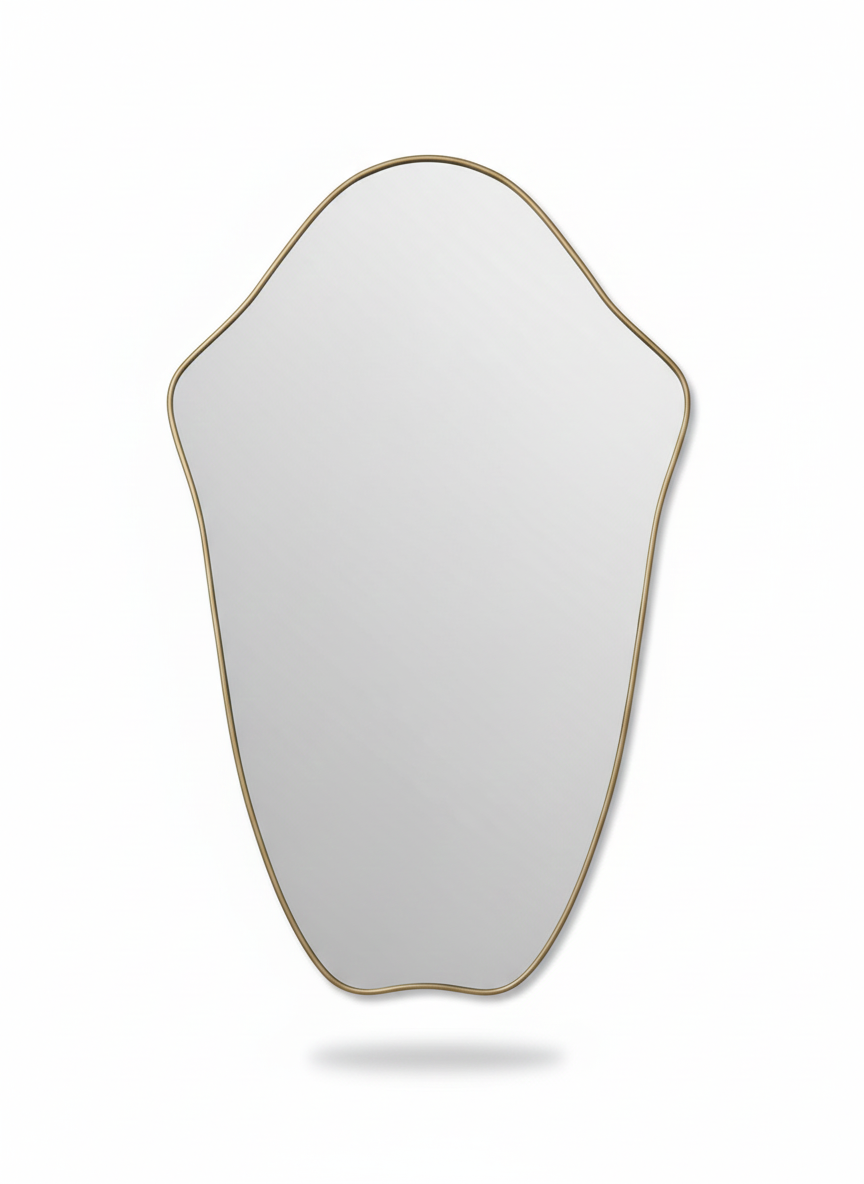 Varaudu Crest Edge Mirror Handmade Brass Wall Mirror - Antique Brass Bathroom Mirror, Vanity Wall Decor