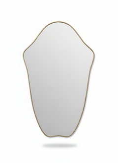 Varaudu Crest Edge Mirror Handmade Brass Wall Mirror - Antique Brass Bathroom Mirror, Vanity Wall Decor
